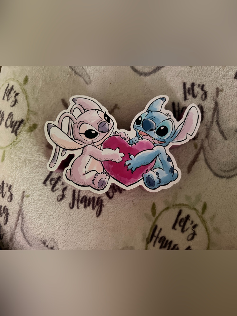 Plush-Style Small Pet Toy Sticker Featuring Pink and Blue Characters